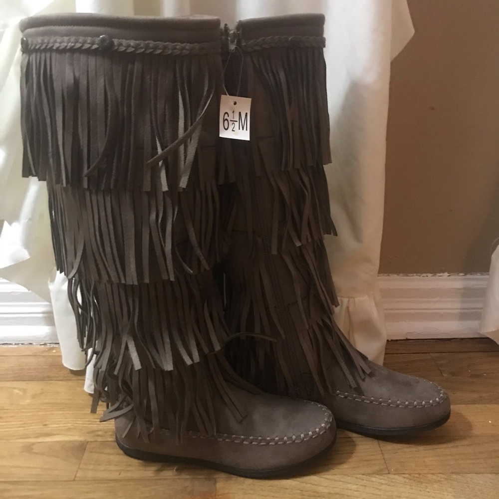 Tall Knee Fringed Boots